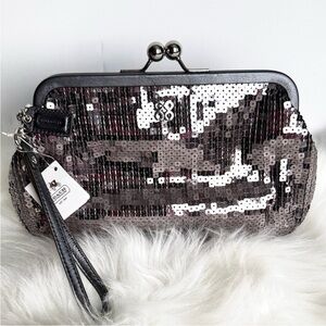 NWT Coach Sequin Evening Clutch w/Snap Closure- Charcoal Color